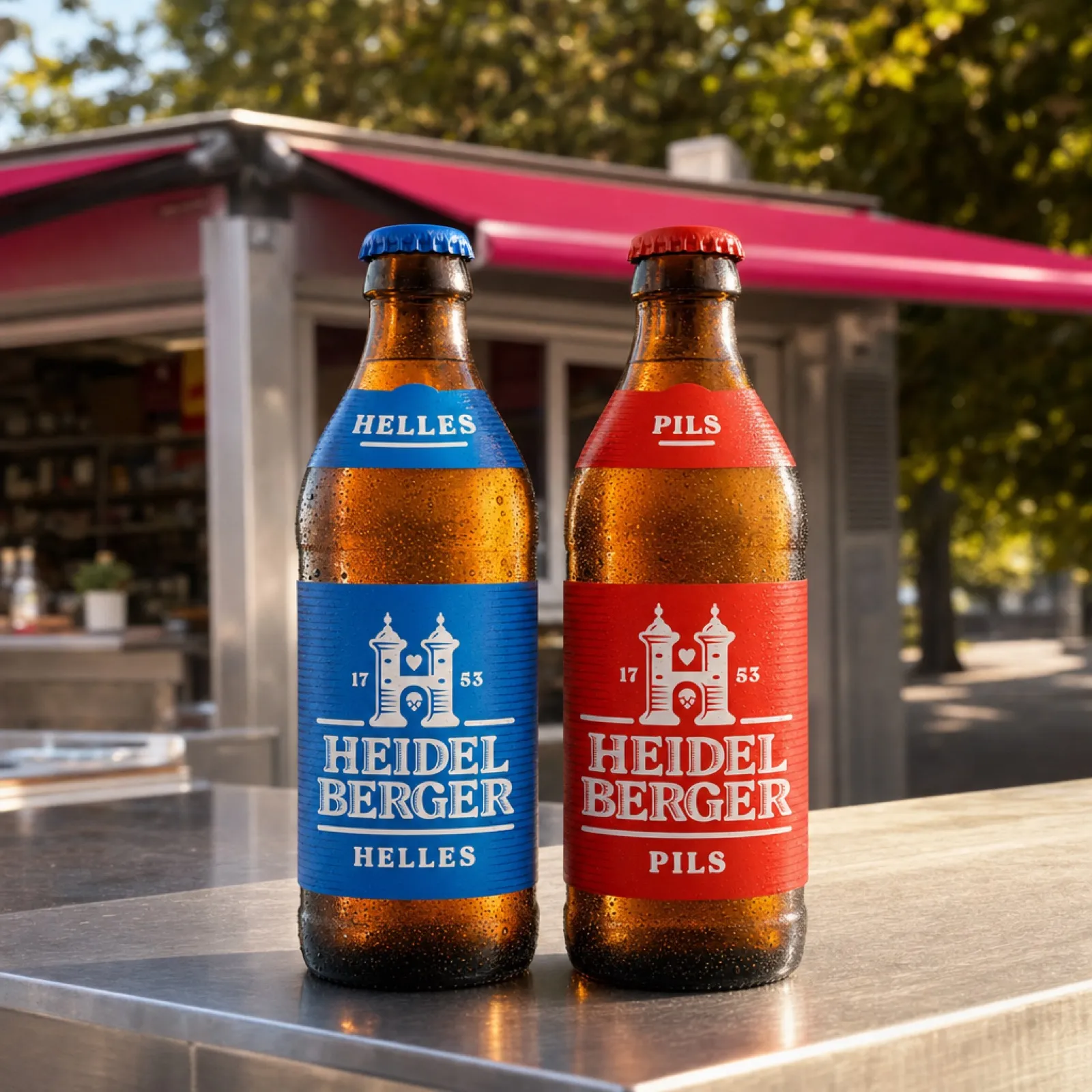 Gekühltes Heidelberger Helles und Pils auf der Theke