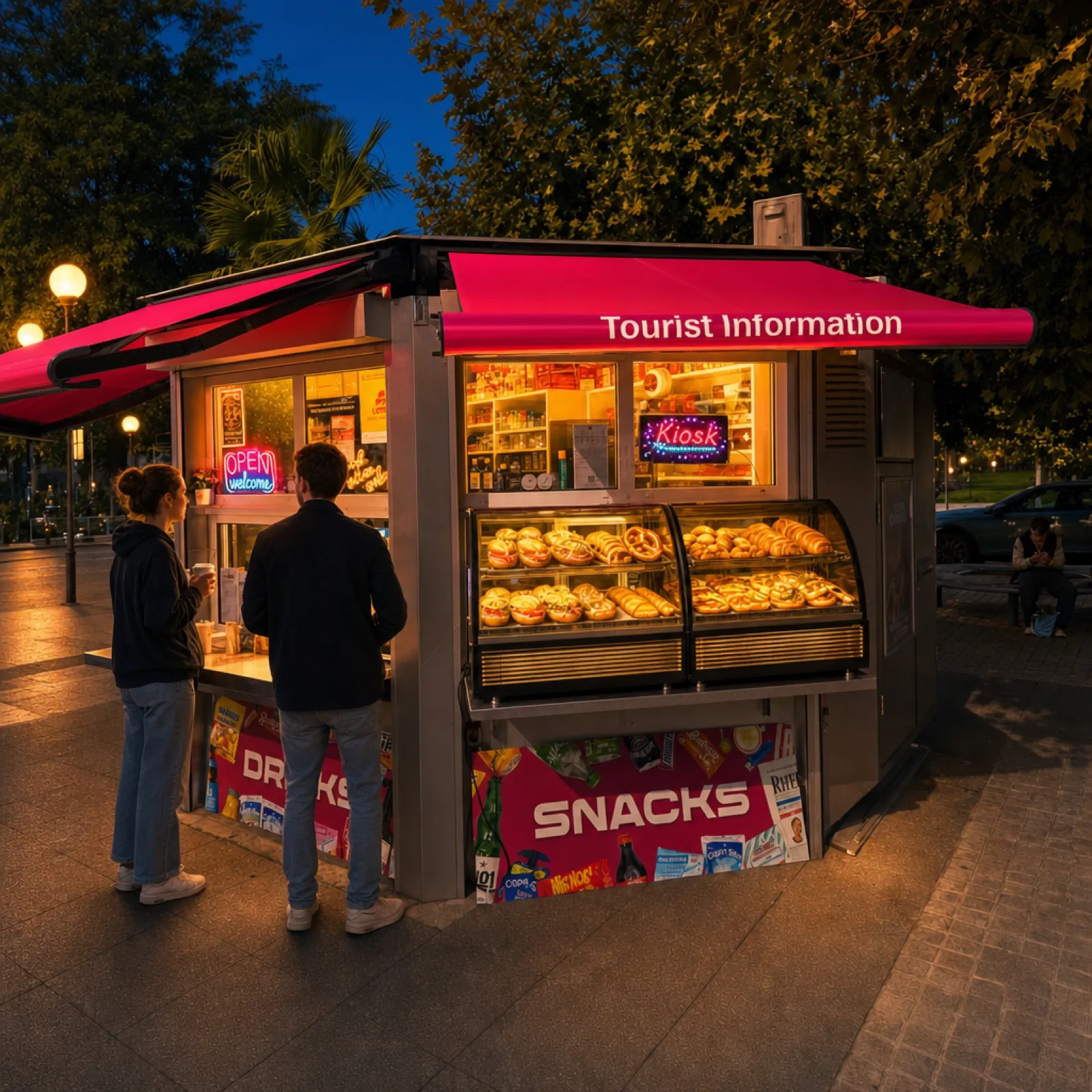 Der Kiosk bei Nacht mit Neonlicht